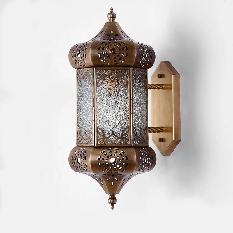 LED Wall Lights European Style Outdoor Waterproof Retro Copper Wall Lights Muslim Villa Garden Courtyard Lighting Decoration