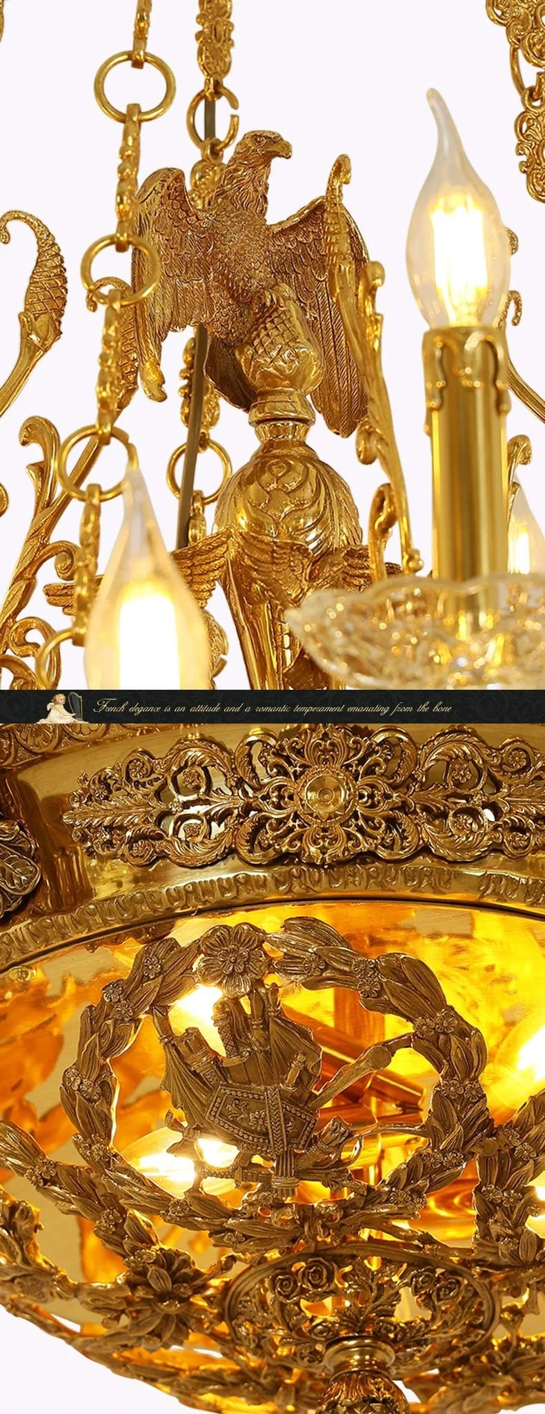 Brass Large Chandelier Baroque Classic Design Pendant Light
