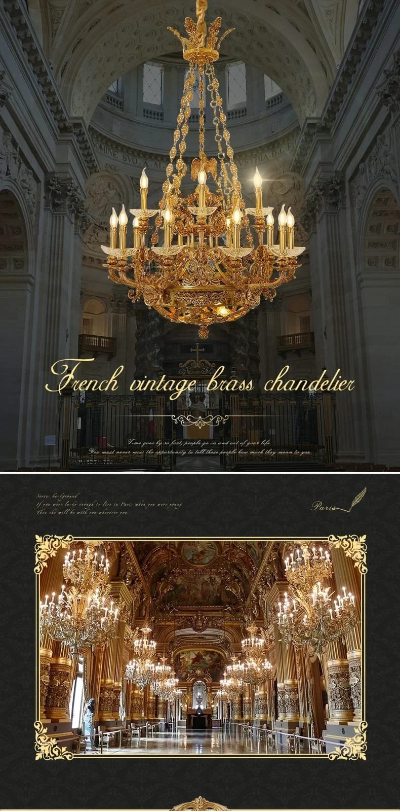 Brass Large Chandelier Baroque Classic Design Pendant Light
