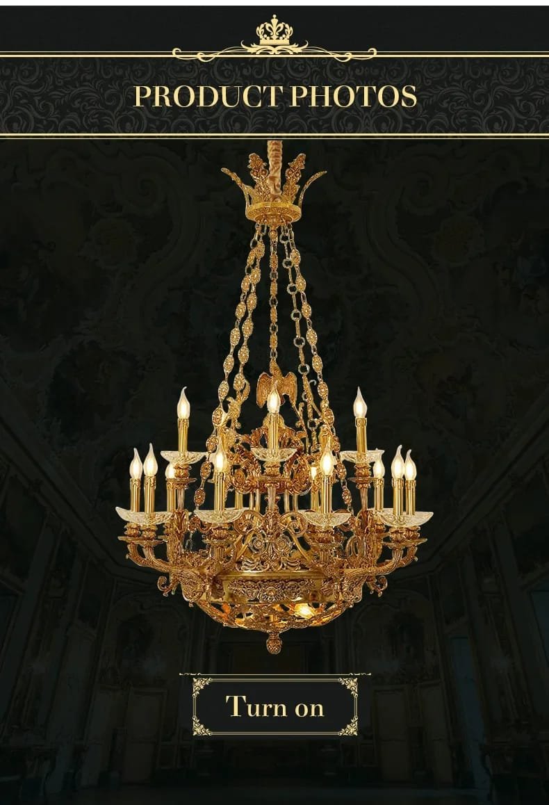 Brass Large Chandelier Baroque Classic Design Pendant Light