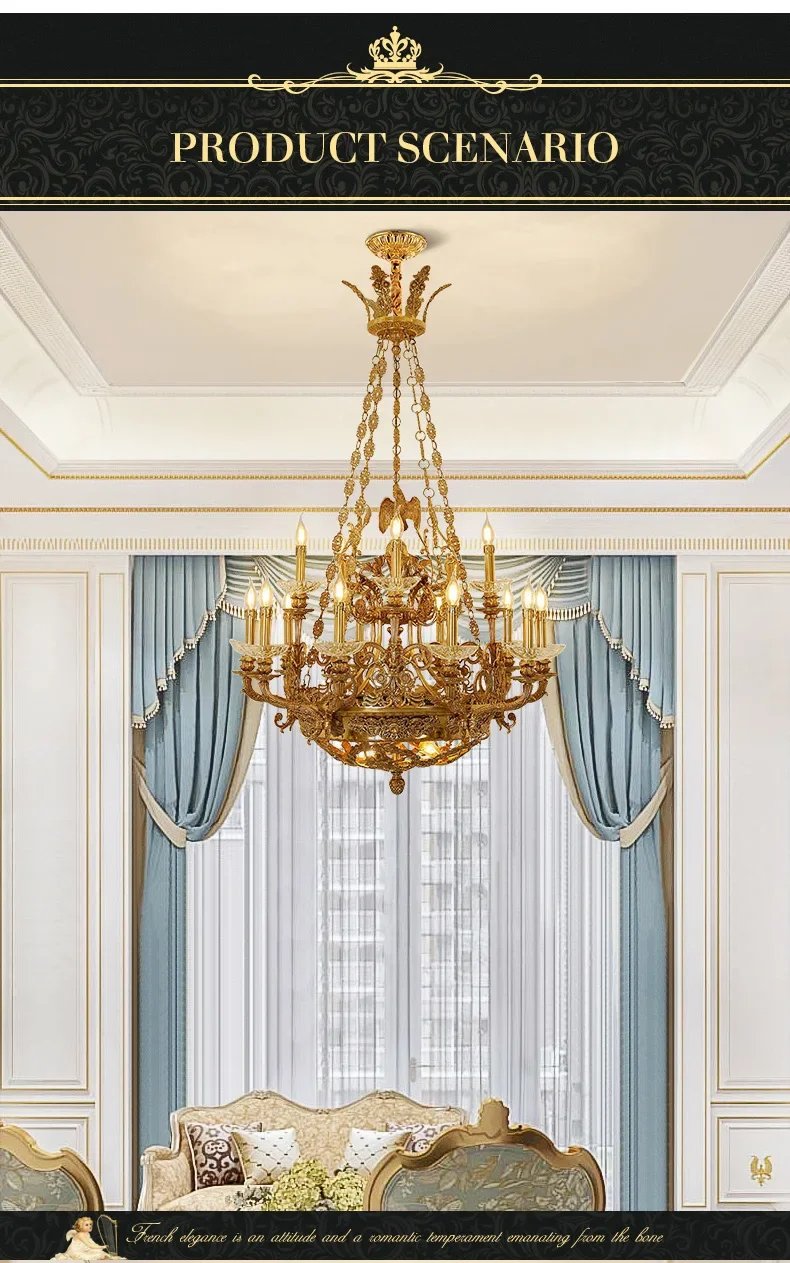 Brass Large Chandelier Baroque Classic Design Pendant Light