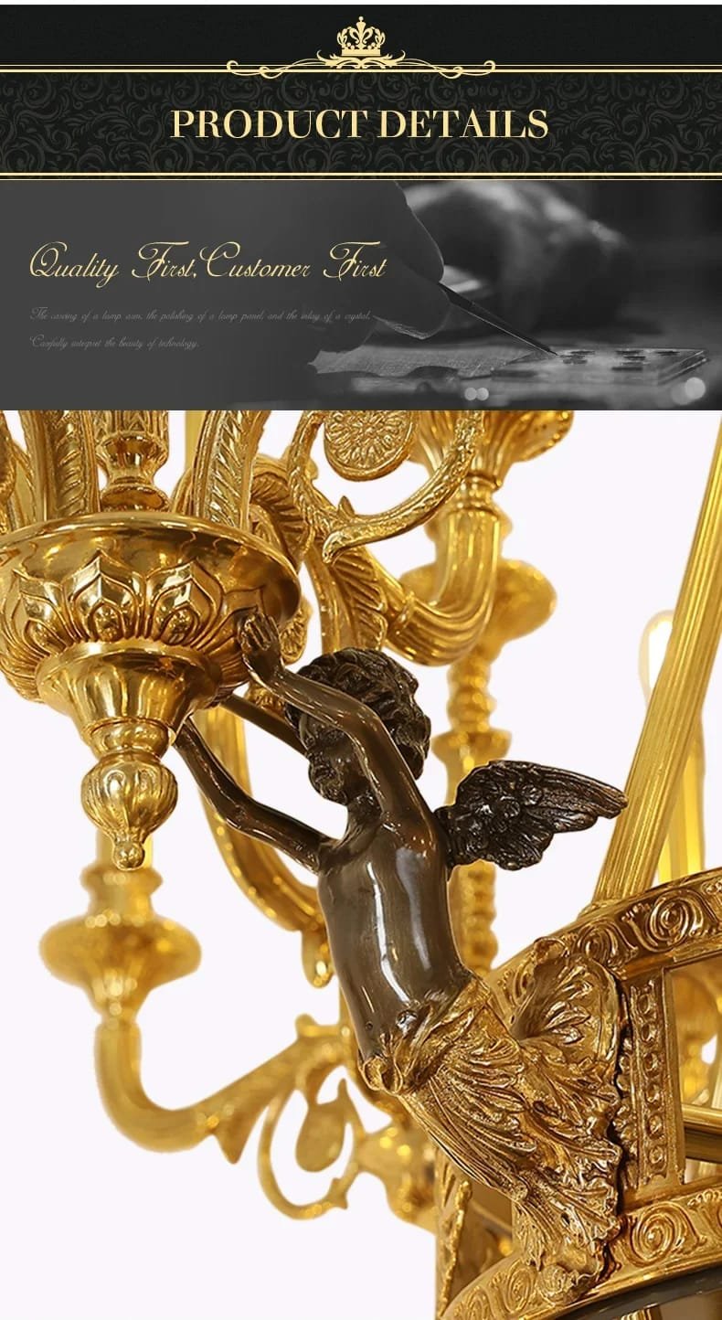 European Brass Chandelier Black Angel Design Large Chandeliers