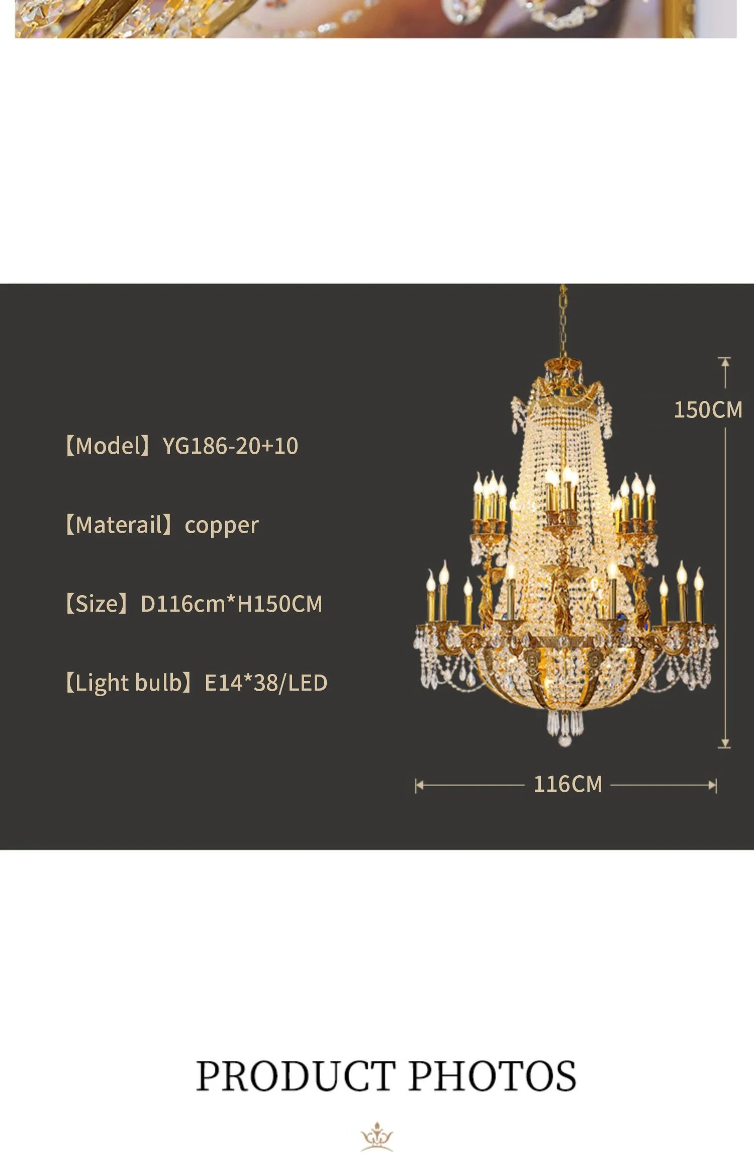Luxury Brass Pendant Light Victorian Baroque Palace Gocci Large