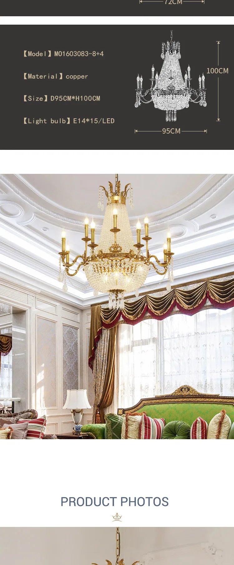 European Brass luxury Crystal Chandelier Modern