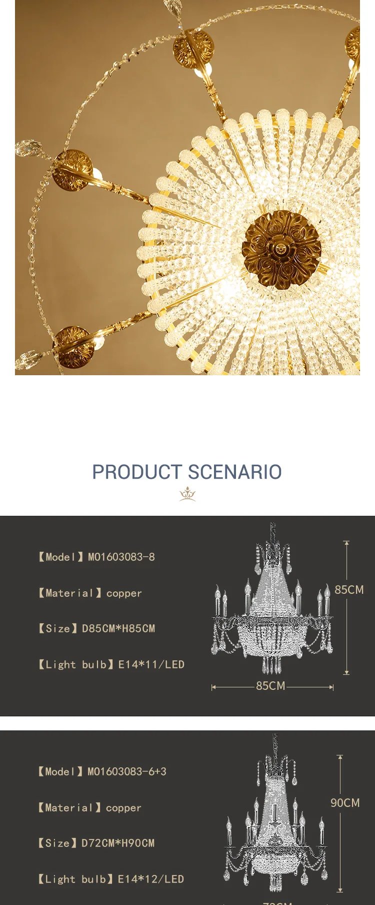 European Brass luxury Crystal Chandelier Modern