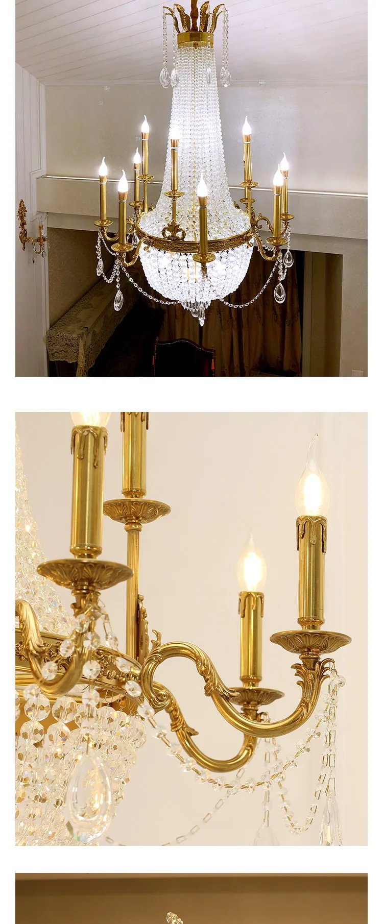 European Brass luxury Crystal Chandelier Modern