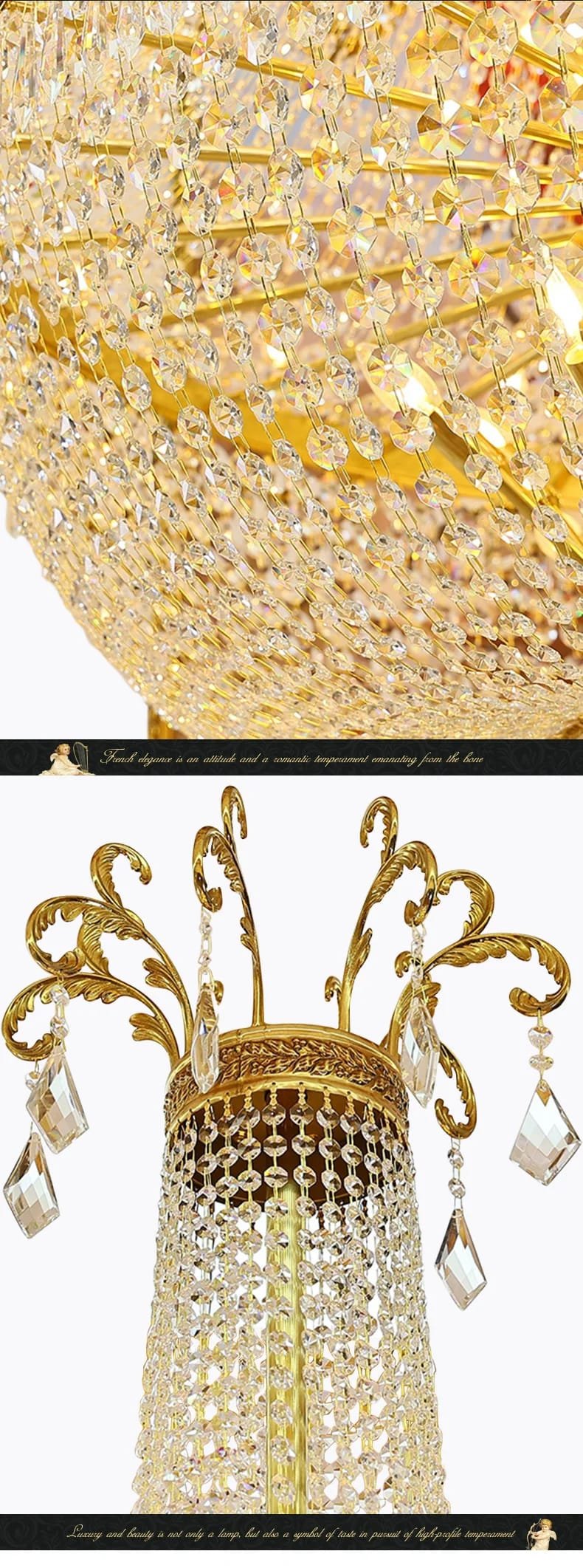 Brass Crystal Pendant Chandelier Lighting European Style