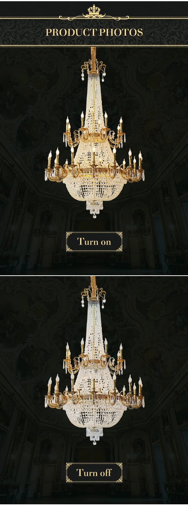 Brass Crystal Pendant Chandelier Lighting European Style