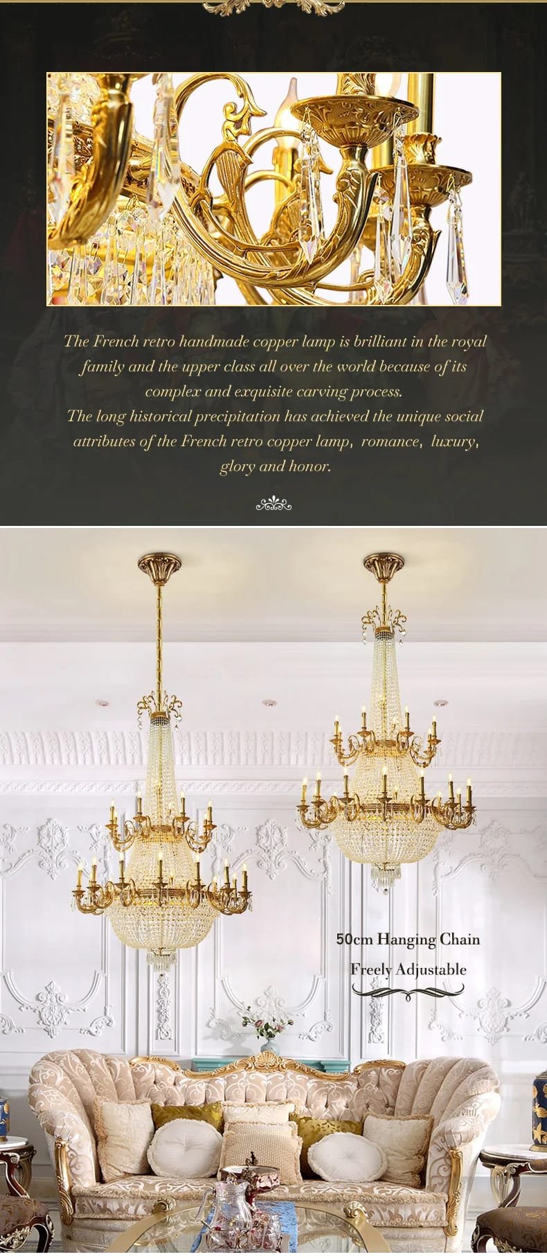 Brass Crystal Pendant Chandelier Lighting European Style