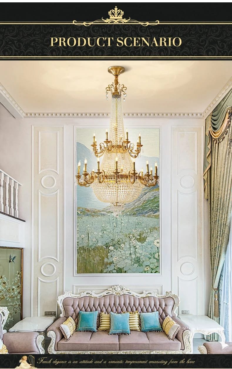 Brass Crystal Pendant Chandelier Lighting European Style