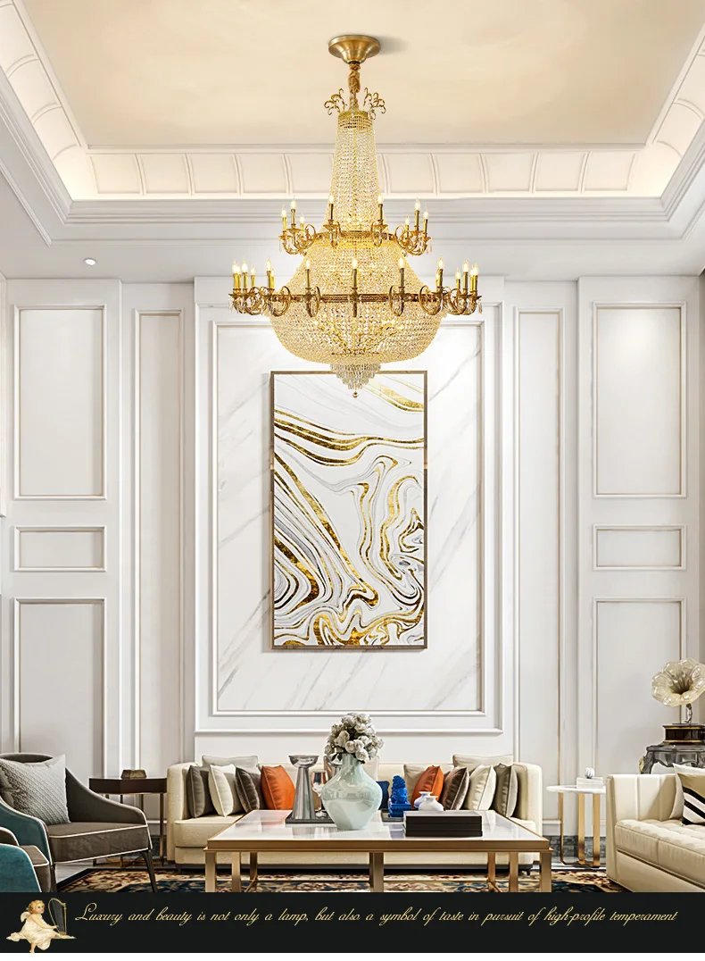 Brass Crystal Pendant Chandelier Lighting European Style