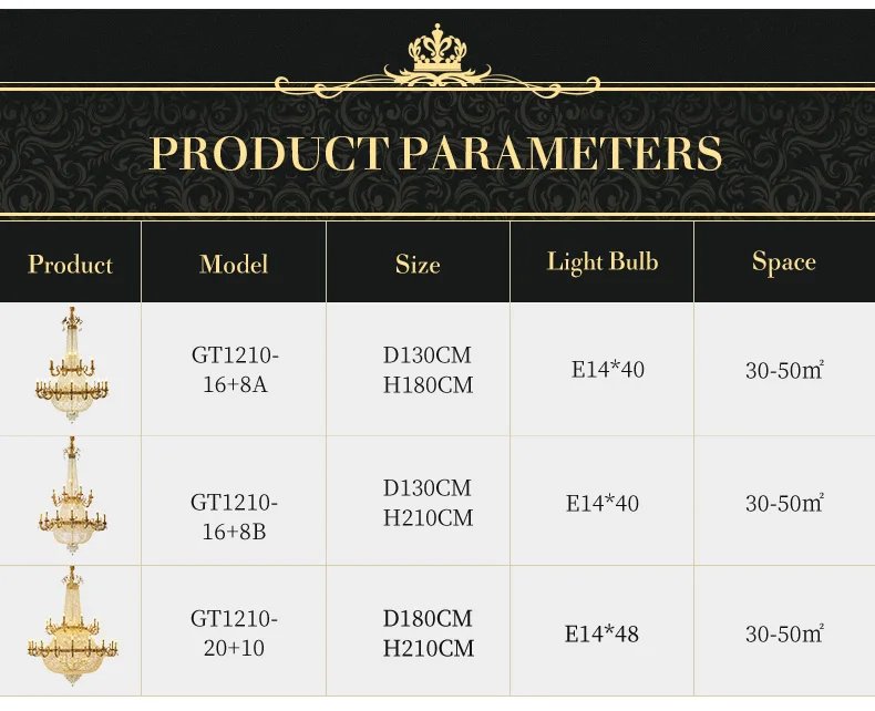 Brass Crystal Pendant Chandelier Lighting European Style