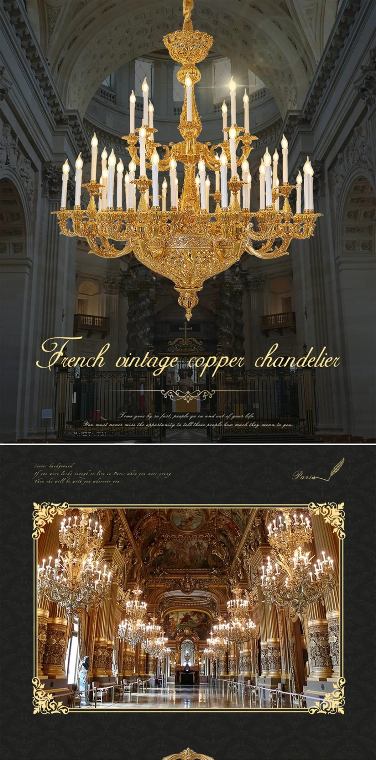 Brass Large Chandelier Lighting French Copper Pendant Light