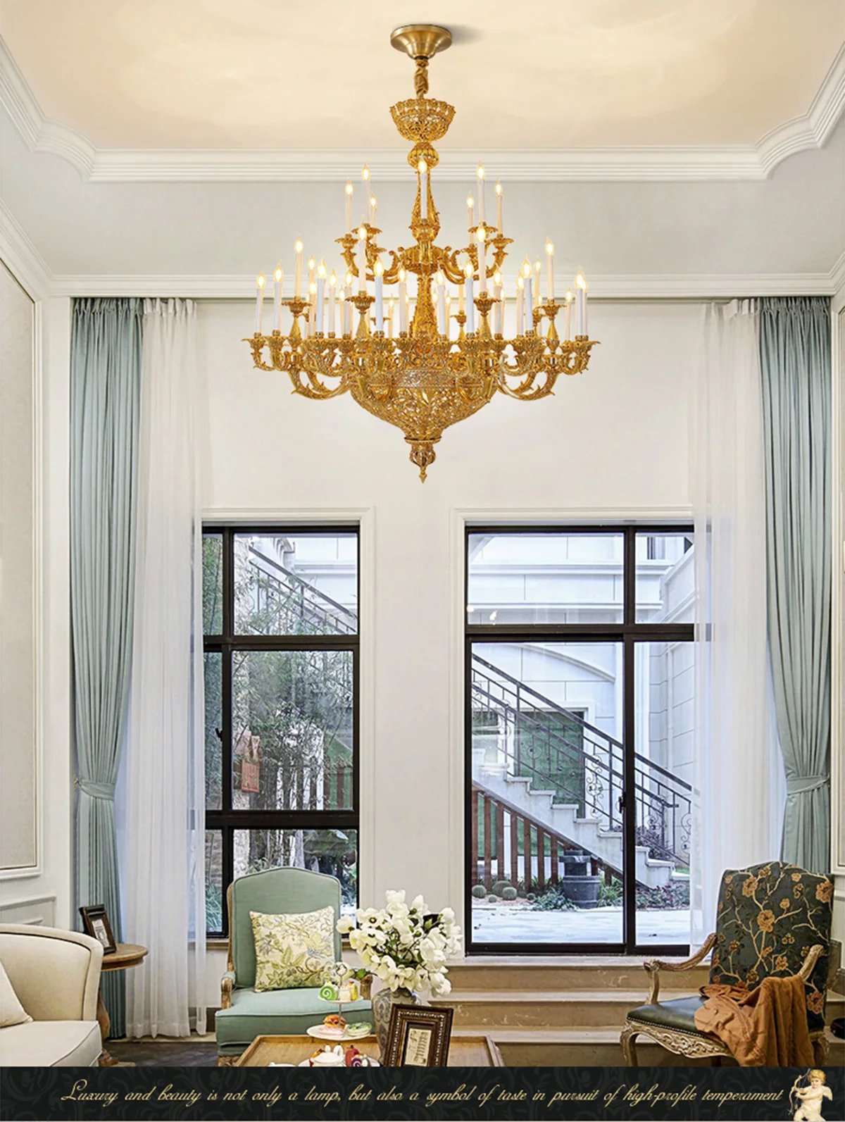 Brass Large Chandelier Lighting French Copper Pendant Light