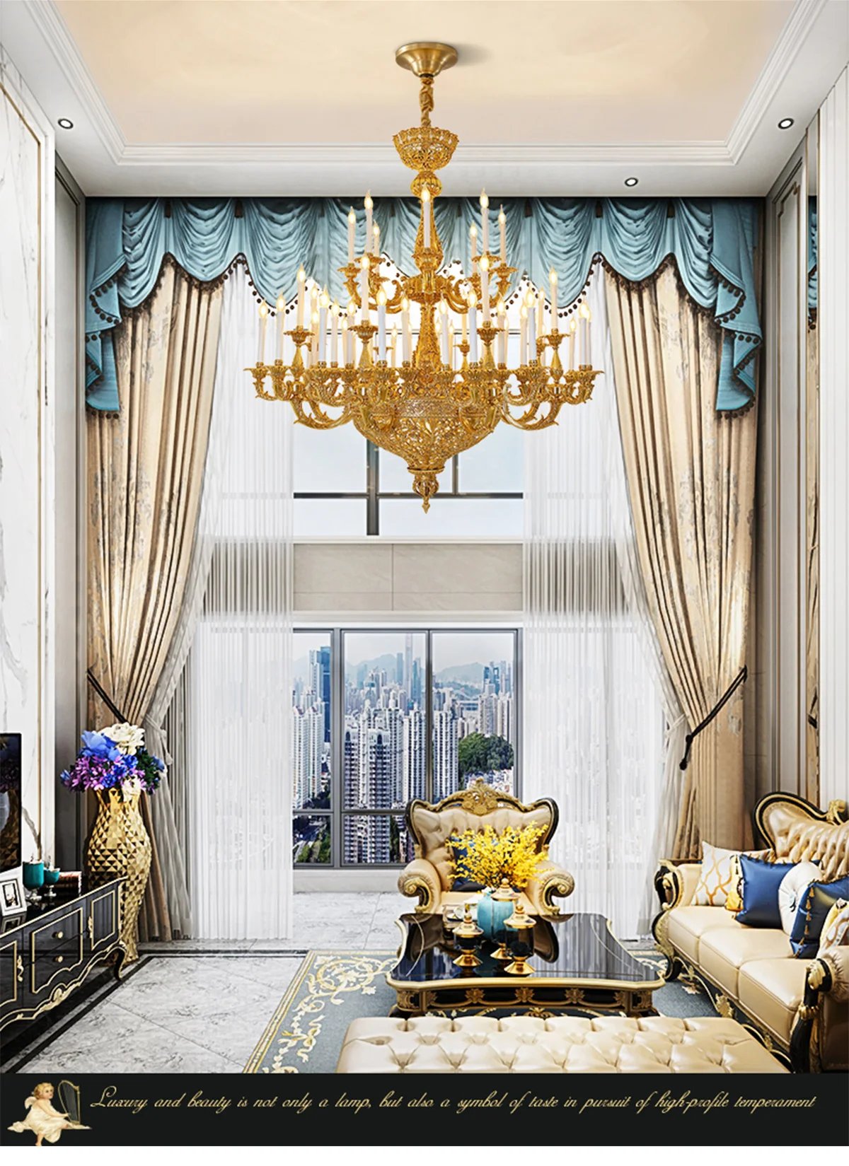 Brass Large Chandelier Lighting French Copper Pendant Light