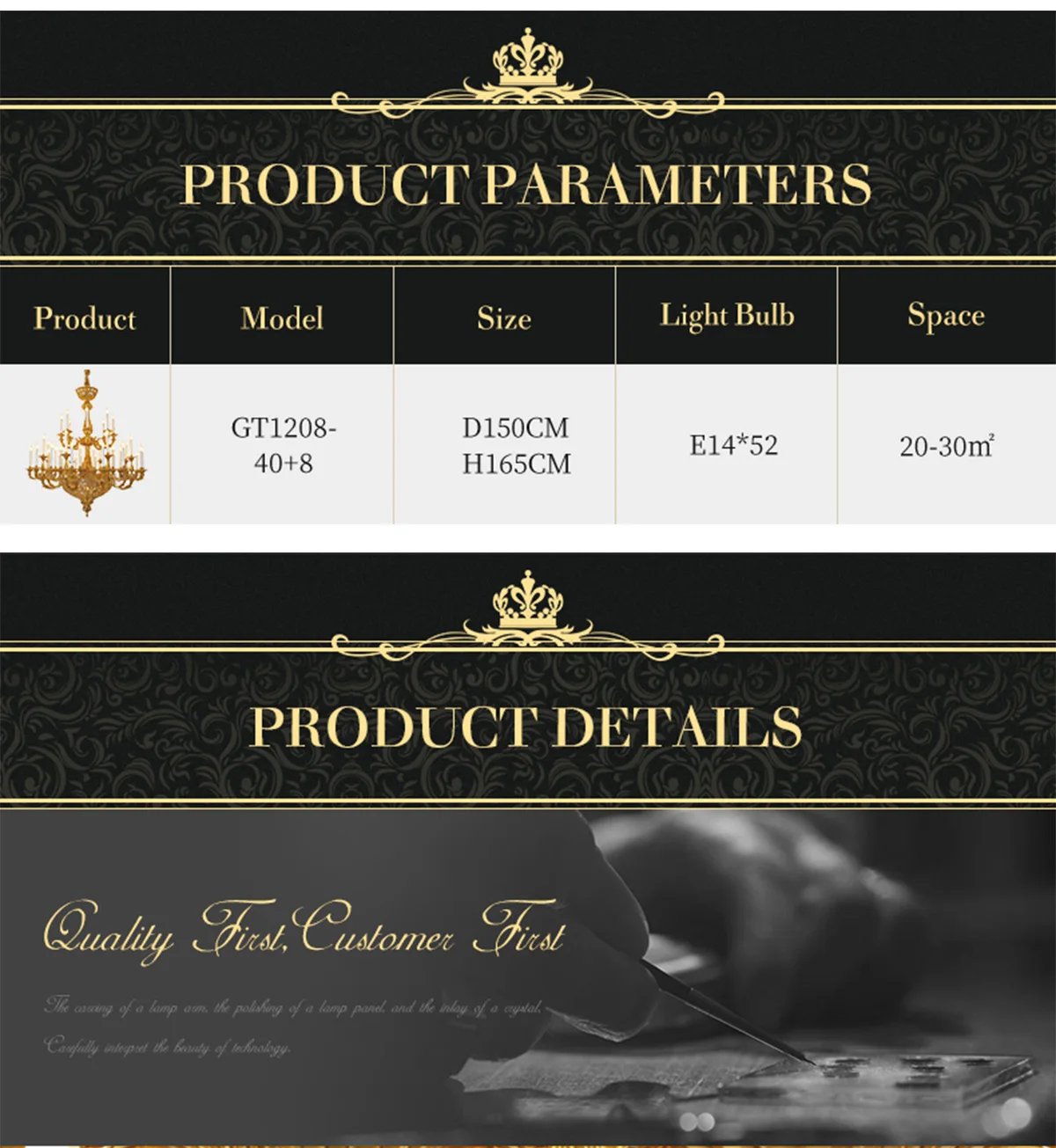 Brass Large Chandelier Lighting French Copper Pendant Light