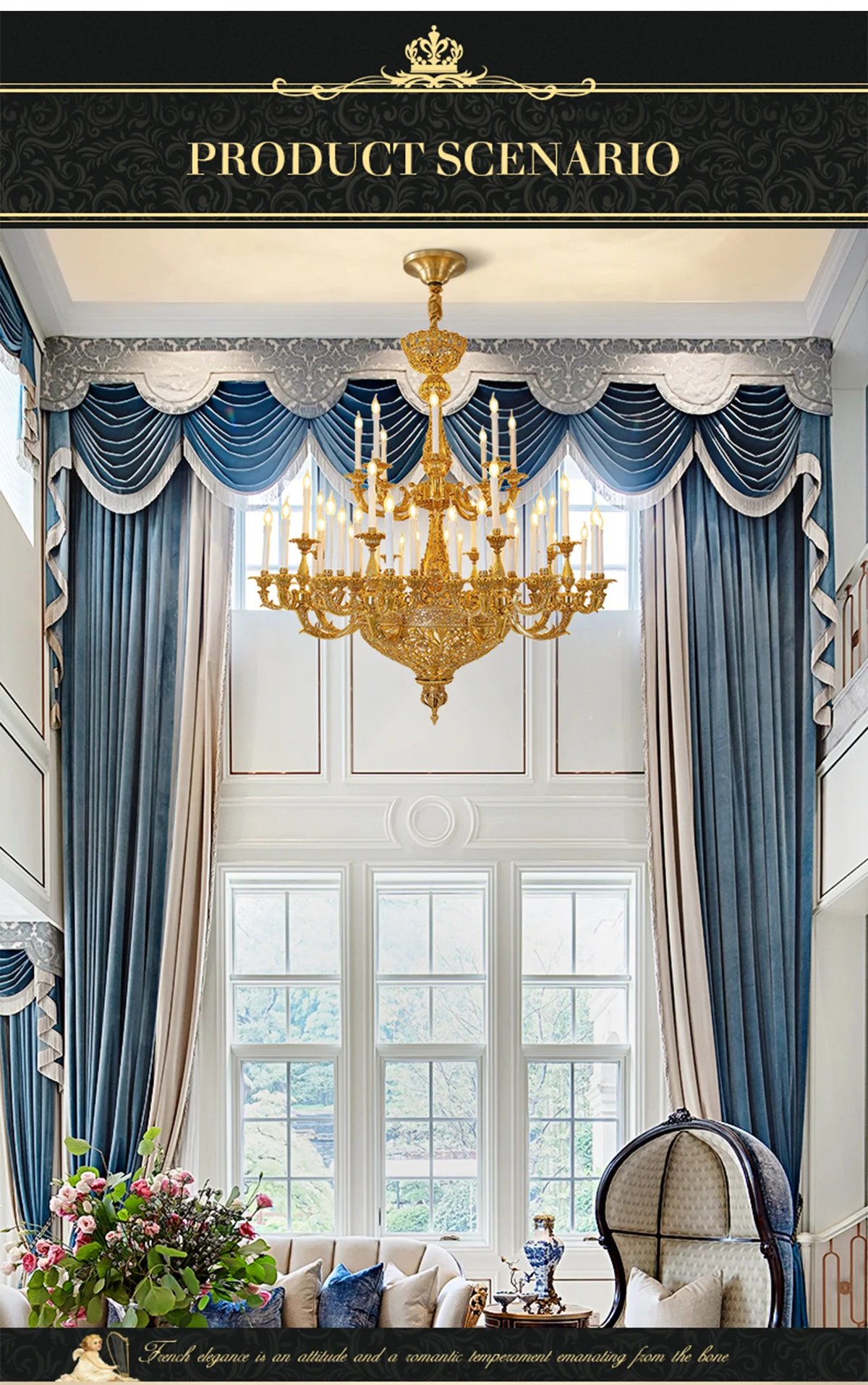 Brass Large Chandelier Lighting French Copper Pendant Light