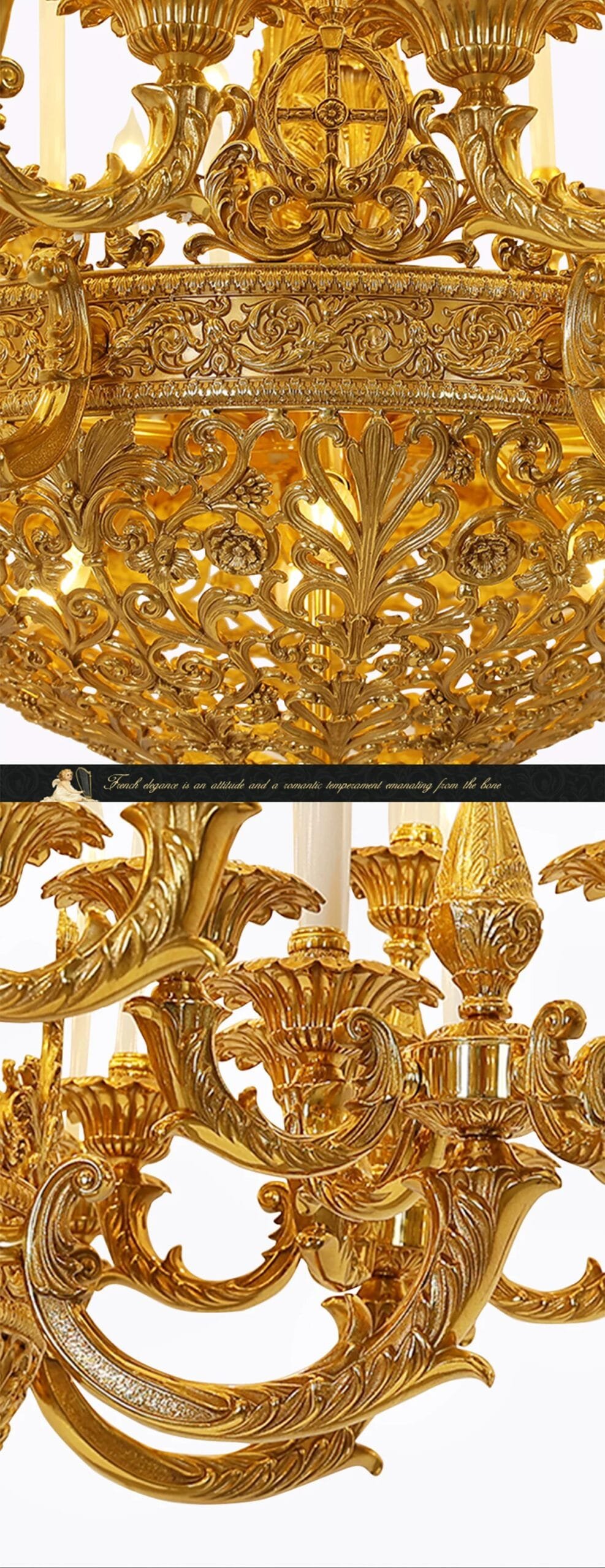 Brass Large Chandelier Lighting French Copper Pendant Light