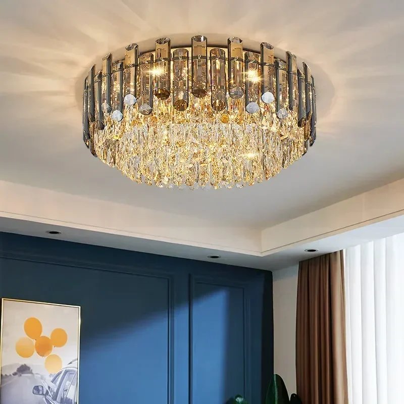 Grey crystal ceiling chandelier for living room modern