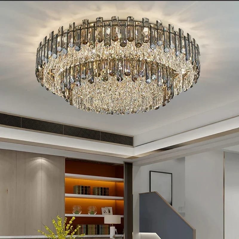 Grey crystal ceiling chandelier for living room modern