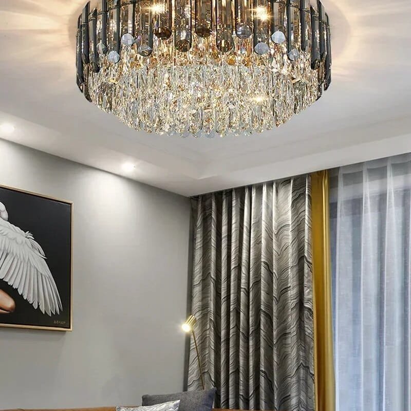 Grey crystal ceiling chandelier for living room modern