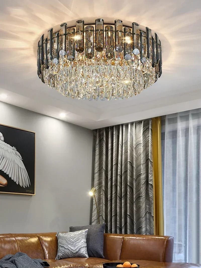 Grey crystal ceiling chandelier for living room modern