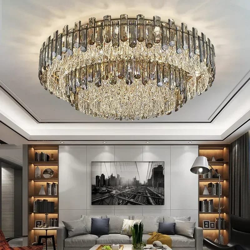 Grey crystal ceiling chandelier for living room modern