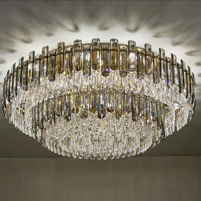 Grey crystal ceiling chandelier for living room modern