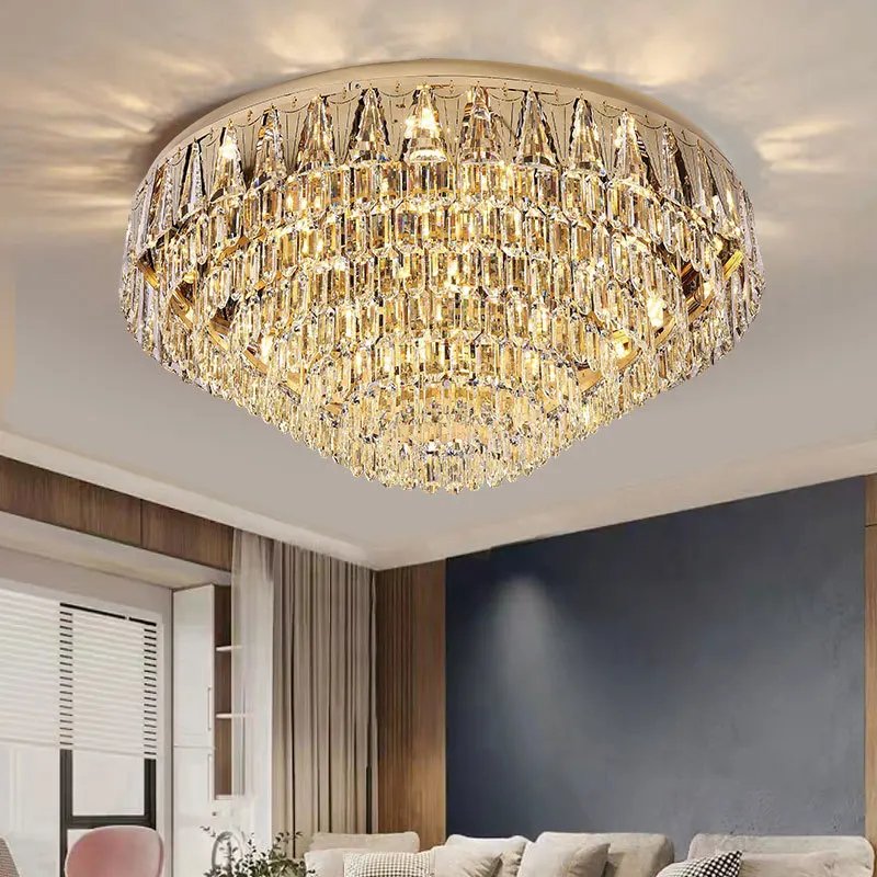 Stainless Steel Ceiling Lamp Rectangular/Round K9 Crystal