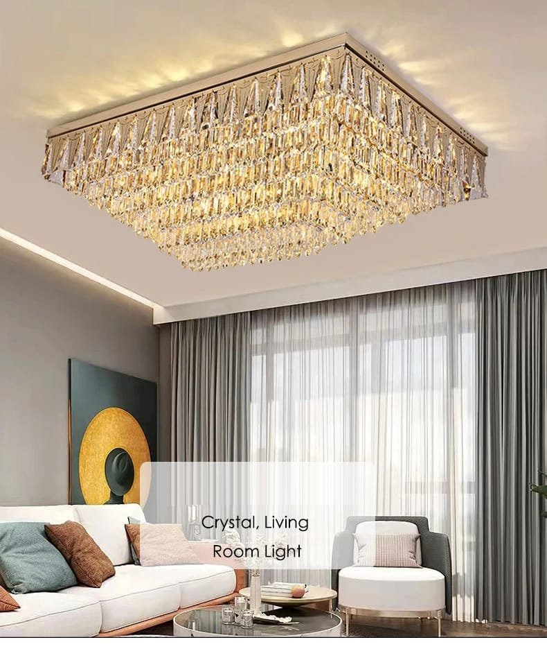 Stainless Steel Ceiling Lamp Rectangular/Round K9 Crystal