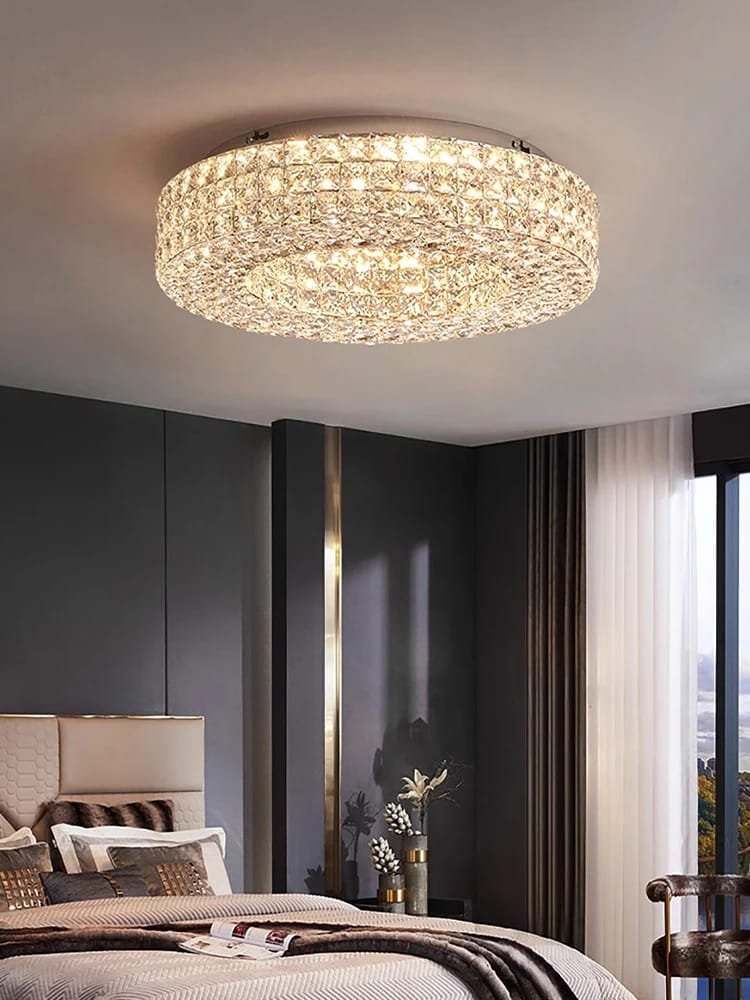 Luxury Round Ceiling Lights Gold/Chrome Modern Stainless Steel K9 Crystal