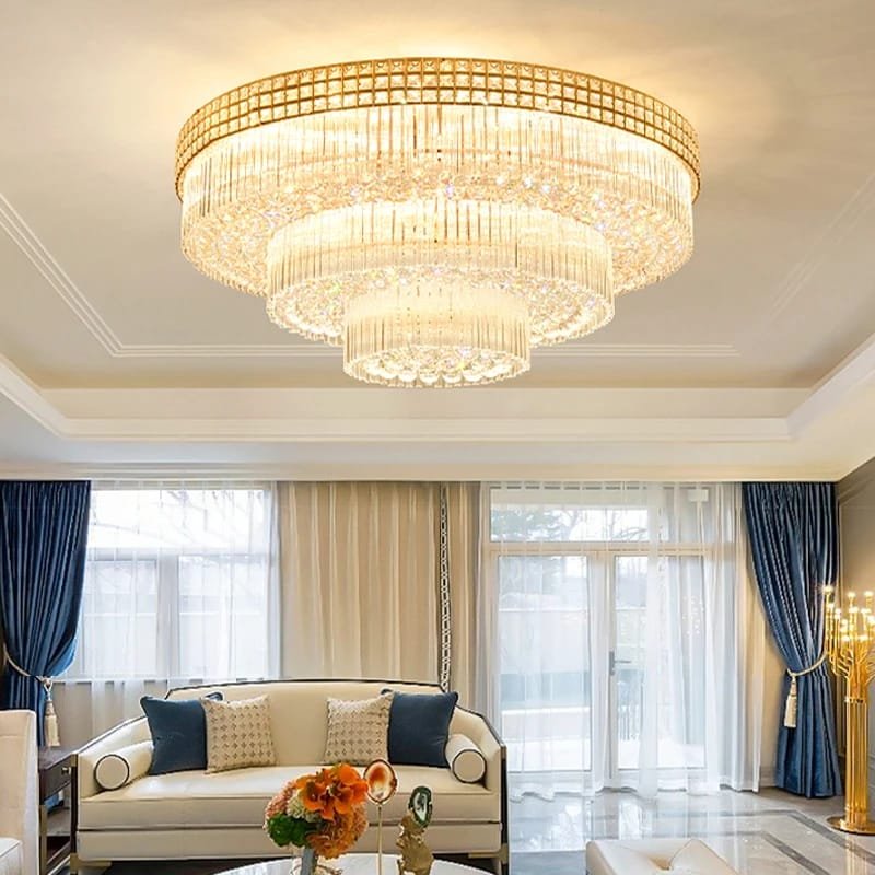 Modern Large Crystal Ceiling Lights for Living Room LED Gold-Chrome