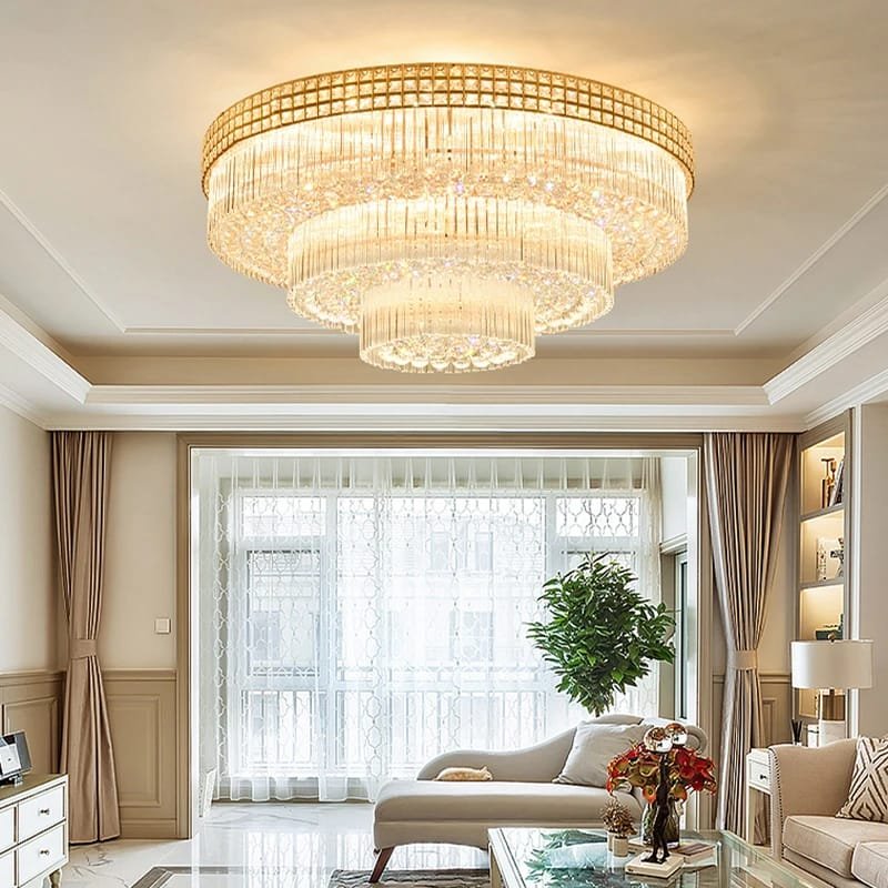 Modern Large Crystal Ceiling Lights for Living Room LED Gold-Chrome