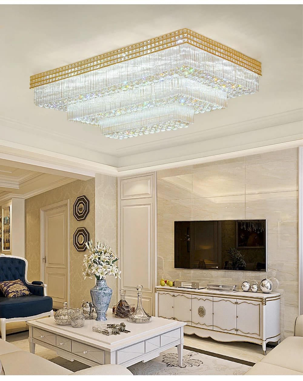 Modern Large Crystal Ceiling Lights for Living Room LED Gold-Chrome Modern Large Crystal Ceiling Lights for Living Room LED Gold-Chrome