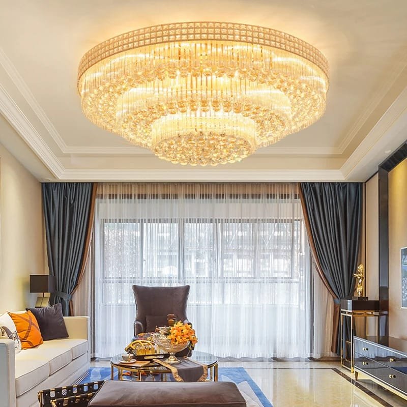 Modern Large Crystal Ceiling Lights for Living Room LED Gold-Chrome