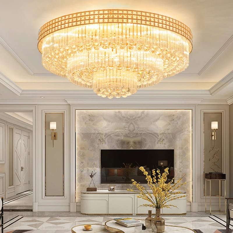 Modern Large Crystal Ceiling Lights for Living Room LED Gold-Chrome