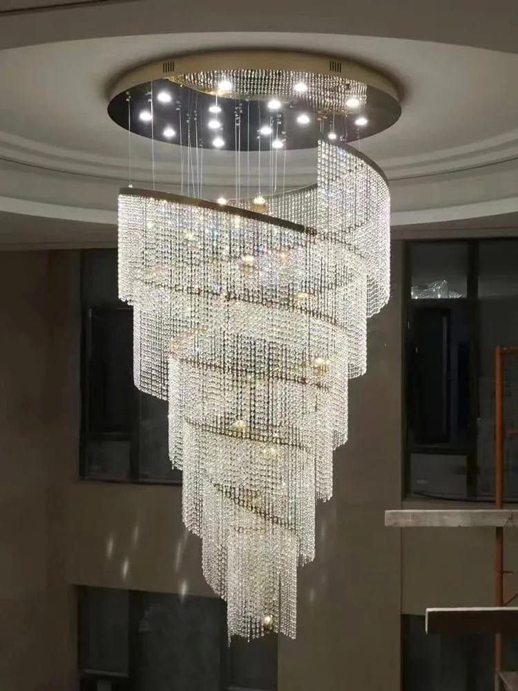 Spiral Design Crystal Chandelier for Staircase Hallway Lobby Light Fixture