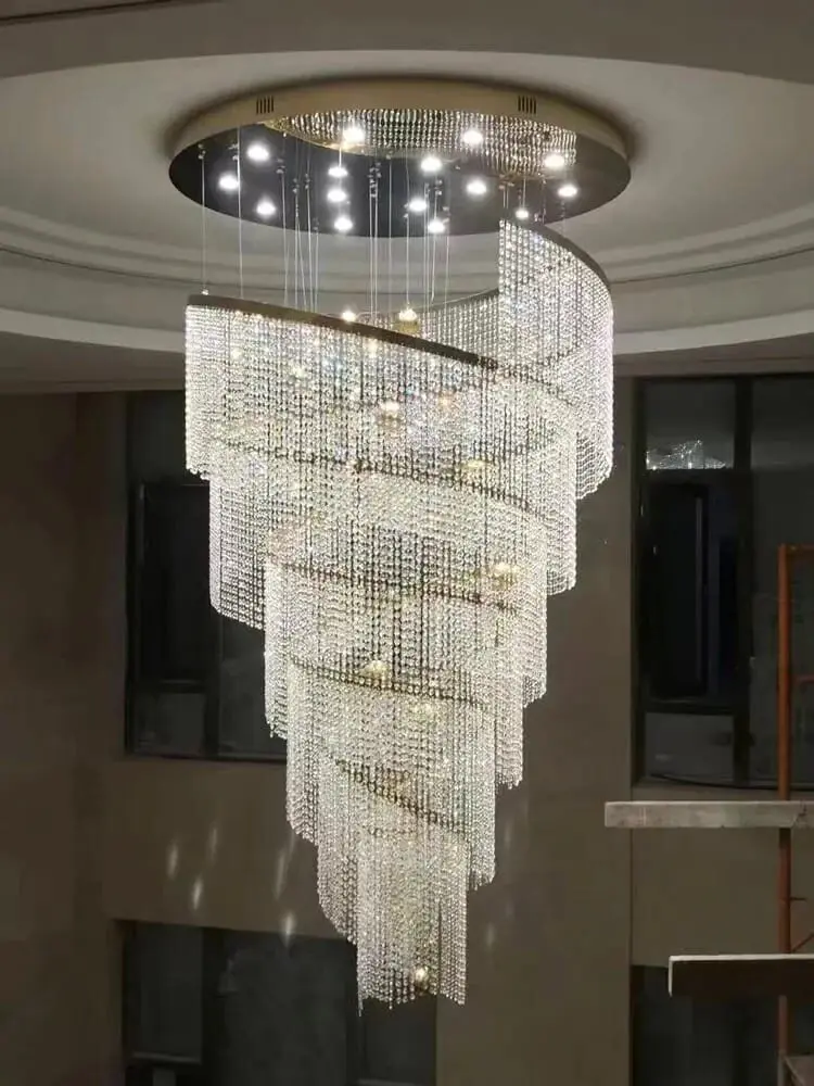 Spiral Design Crystal Chandelier for Staircase Hallway Lobby Light Fixture