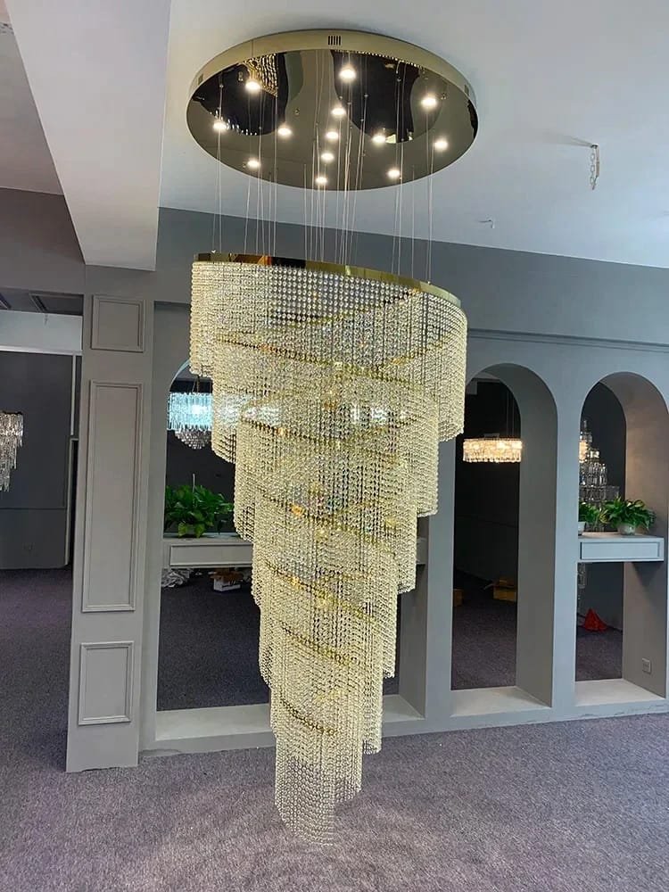 Spiral Design Crystal Chandelier for Staircase Hallway Lobby Light Fixture
