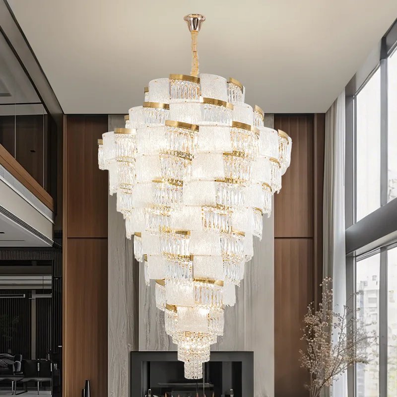 High Ceiling Stairwell Crystal Chandelier Modern Luxury High Quality Pendant Lamp