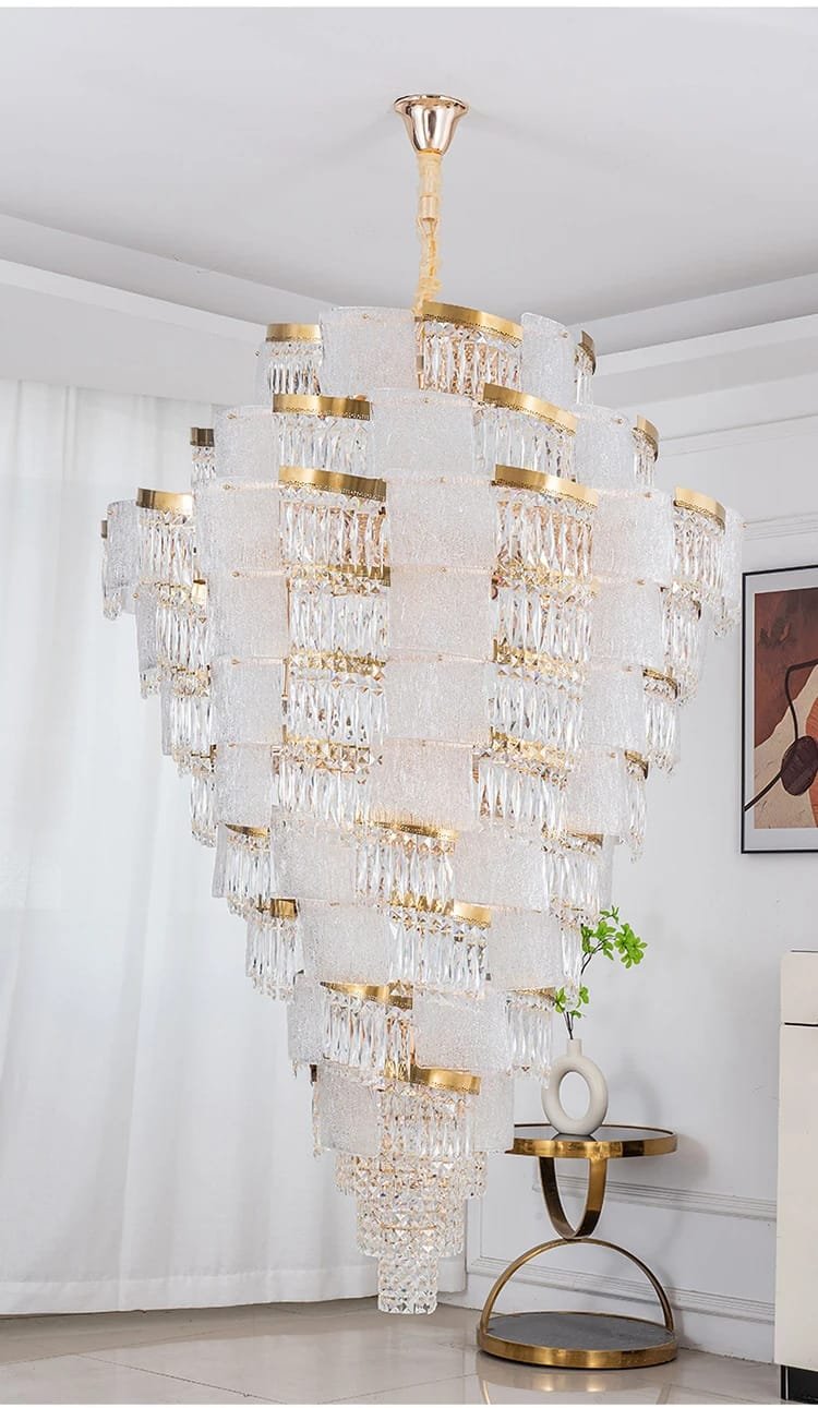 High Ceiling Stairwell Crystal Chandelier Modern Luxury  High Quality Pendant Lamp
