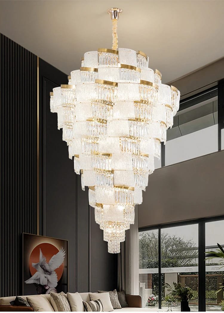 High Ceiling Stairwell Crystal Chandelier Modern Luxury  High Quality Pendant Lamp