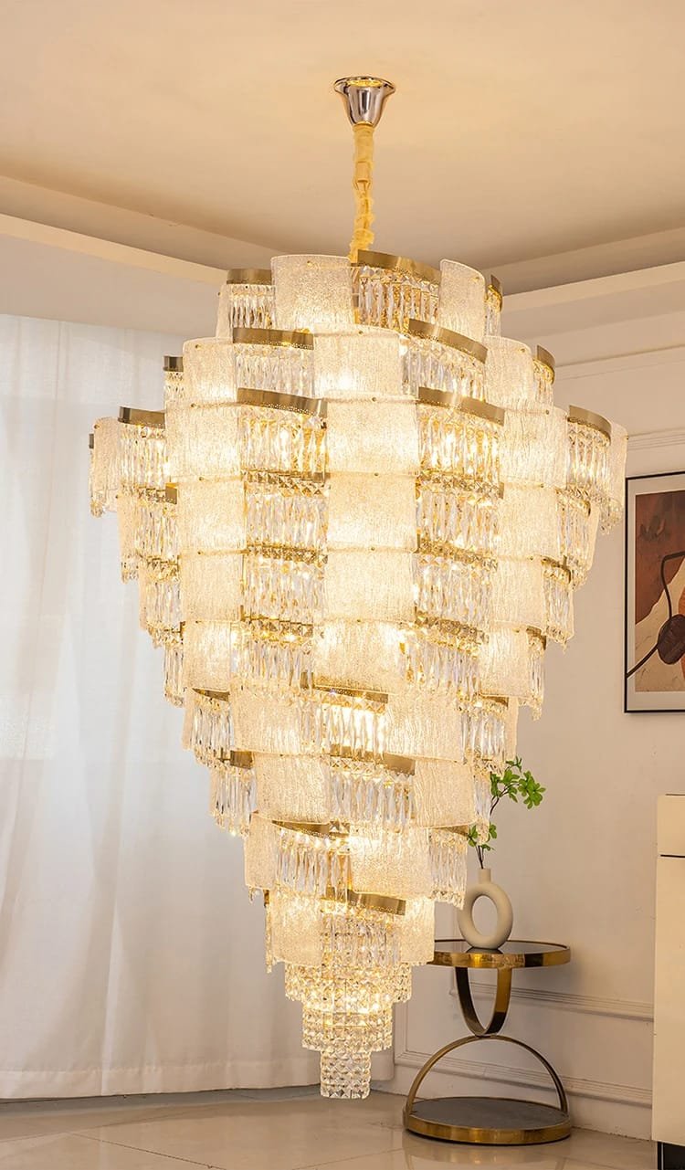 High Ceiling Stairwell Crystal Chandelier Modern Luxury  High Quality Pendant Lamp