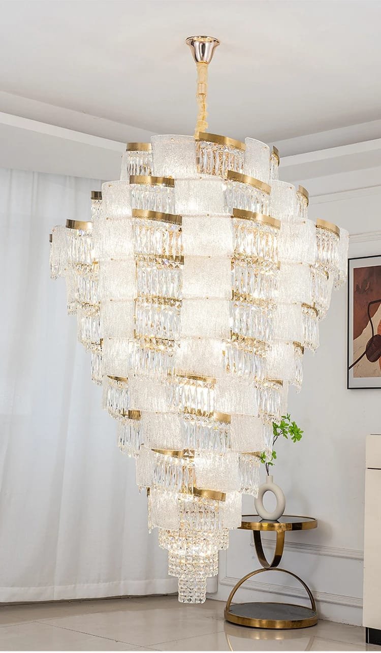 High Ceiling Stairwell Crystal Chandelier Modern Luxury  High Quality Pendant Lamp