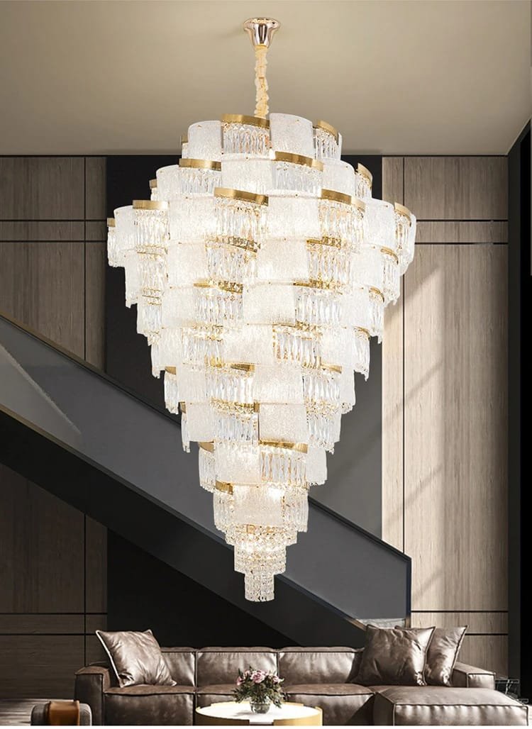 High Ceiling Stairwell Crystal Chandelier Modern Luxury  High Quality Pendant Lamp