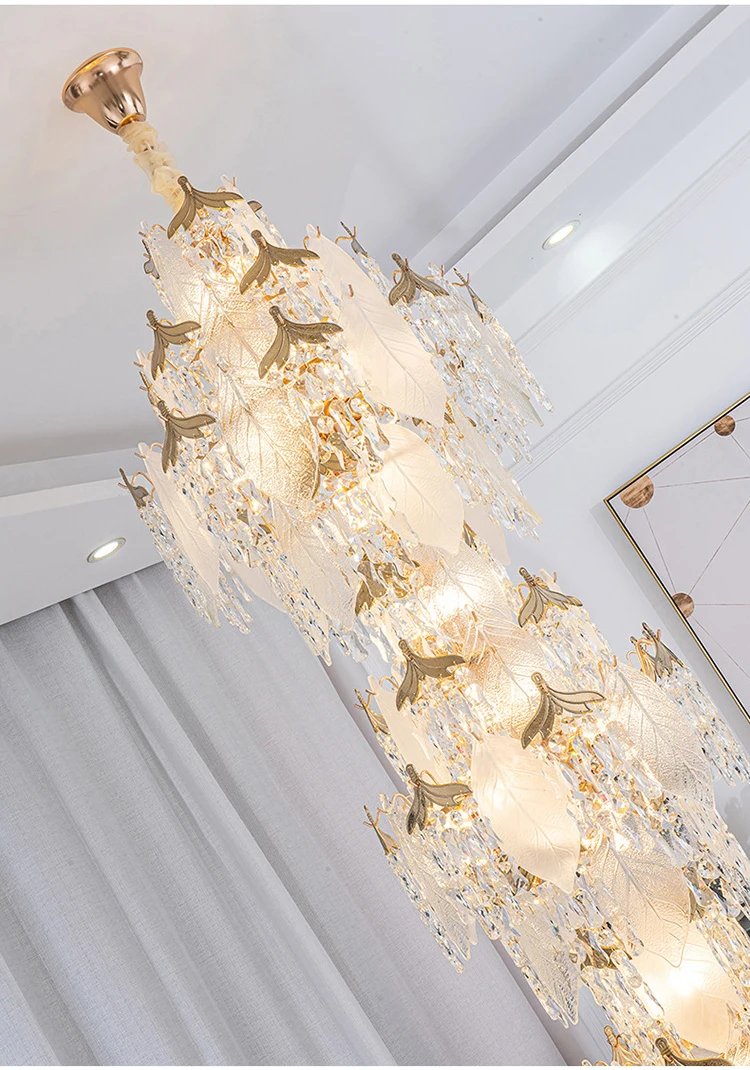 High Ceiling Spiral Staircase Crystal Chandelier Long Pendant Lighting