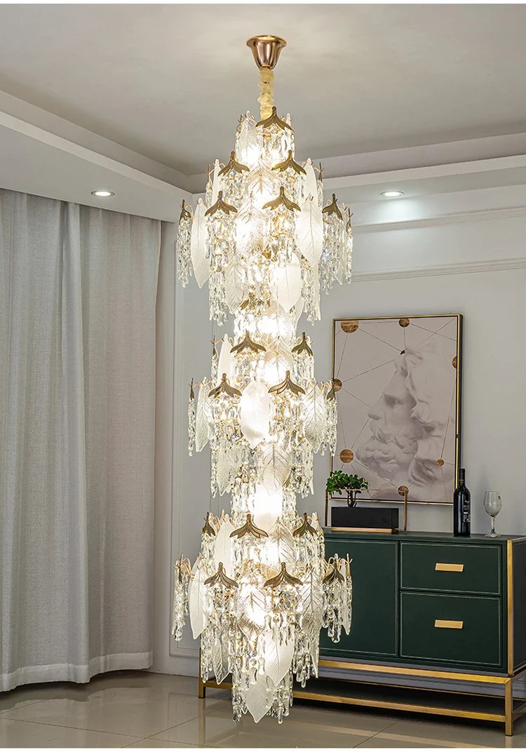 High Ceiling Spiral Staircase Crystal Chandelier Long Pendant Lighting