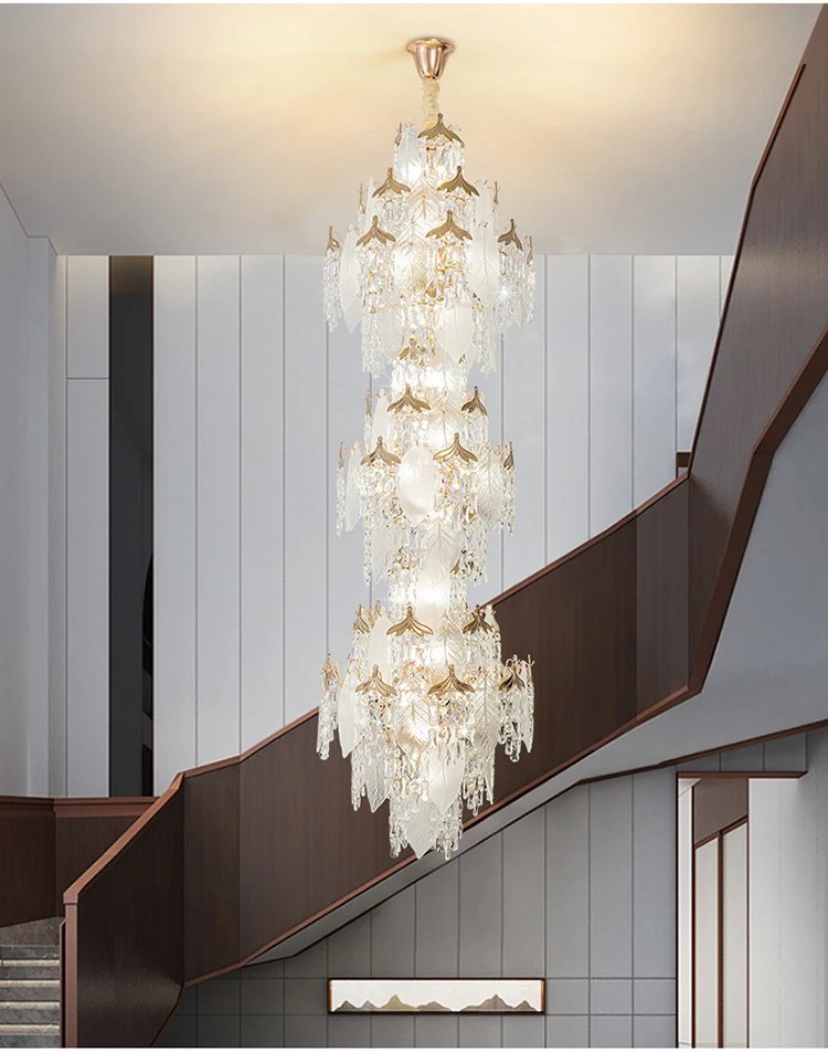 High Ceiling Spiral Staircase Crystal Chandelier Long Pendant Lighting