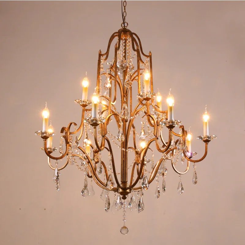 Wrought iron Gold Crystal Chandelier Home Lighting