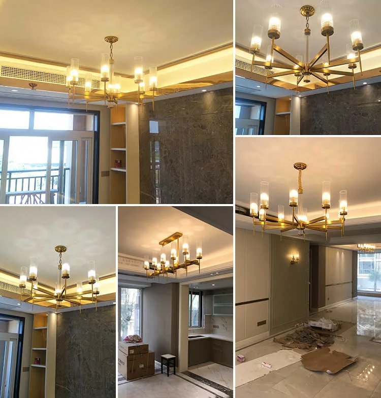 Chandelier Gold Metal Hanging Pendant Lighting Fixture